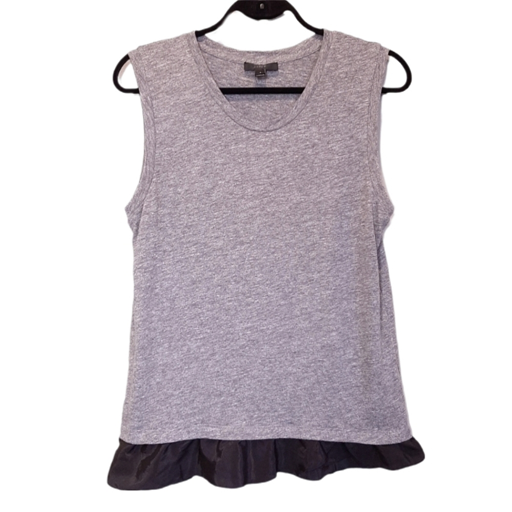 Jcrew Ruffle Hem Tank Top Heathered Scoop NeckSleeveless Grey Womens Size Small
